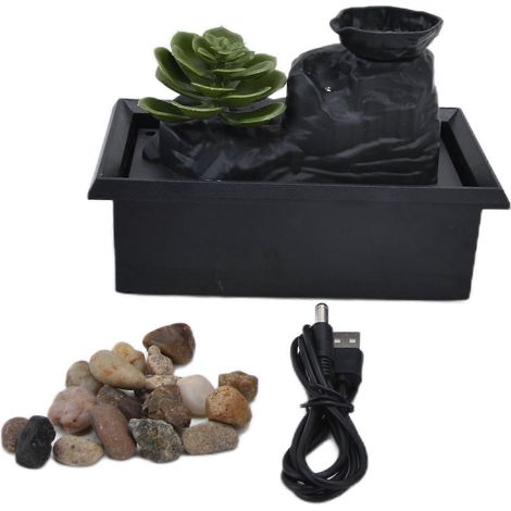 Fontaine à eau décorative avec plantes succulentes, 3 V, USB, éclairage LED, idéale pour la décoration de table intérieure, à la maison ou au bureau. (1/5)