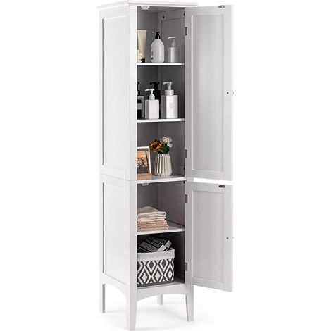 Goplus – Colonne de salle de bain 38x38x160 cm – 2 portes – 5 étagères amovibles – Dispositif anti-basculement – MDF blanc (1/5)