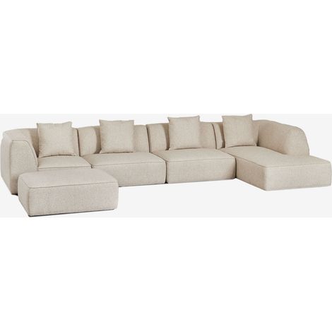 Sofá modular chaise longue derecho de 4 piezas con puff tapizado Cardea SKLUM             