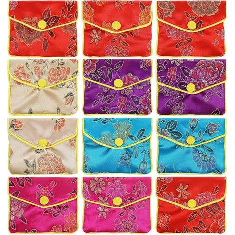 Eleganti sacchettini portagioie in broccato di seta, confezione da 12 pezzi, 8 x 7 cm, ideali per matrimoni, compleanni e come bomboniere, disponibili in vari colori. (1/5)
