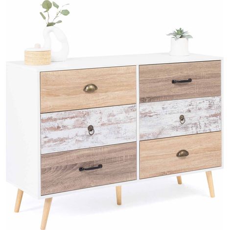 Idmarket – Commode enfant 6 tiroirs 115 cm – Largeur 40 cm – Hauteur 80 cm – Pieds en bois de pin – Design scandinave élégant