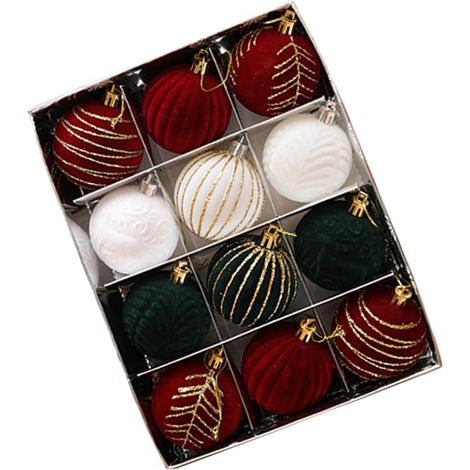 Palline decorative per albero di Natale, 12 pezzi, ornamenti dipinti in morbido velluto, ciondoli da appendere per cornici natalizie (1/5)