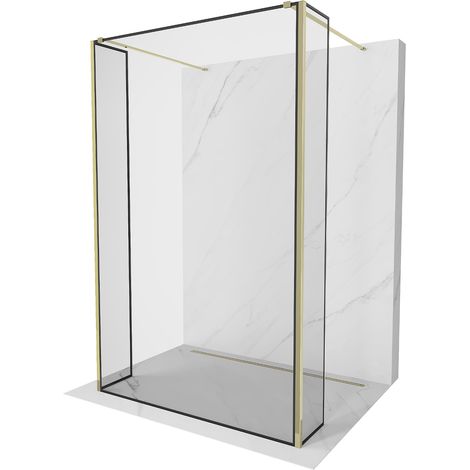 Mexen Kioto parete doccia autoportante 100 x 30 x 30 cm, cornice nera, oro - 800-100-030-222-50-70-030 (1/5)