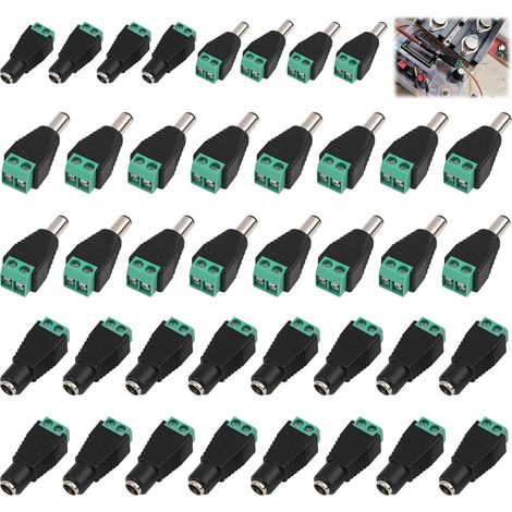40 PCS DC Power Plugs, 0.5 x 0.3 cm Male Female 12 V, Seamless Screw Connectors for Security Camera, LED Strip, CCTV and Electrical Power Systems (1/5)