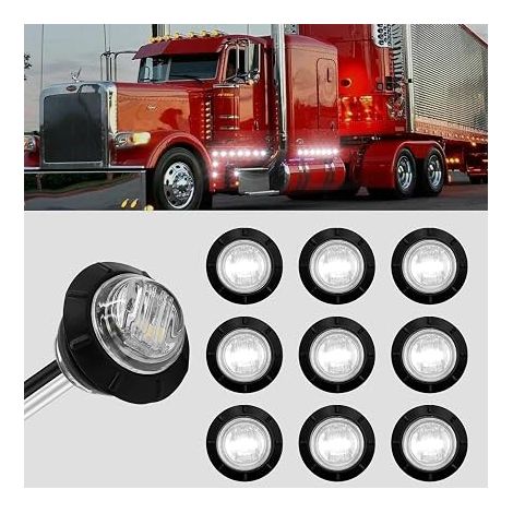 Feu de Position Latéral Blanc ,3/4" Rond Feux De Dégagement 12V 24V LED Gabarit Avant Arrière Lampes Indicateur avec œillet en Caoutchouc (1/5)