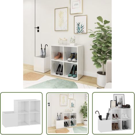 The Living Store Armoire à chaussures d’entrée blanc brillant bois ingénierie - Armoire À Chaussures - Rangement Chaussures - Organisateur Chaussures - Entrée - Mobilier Intérieur (1/5)