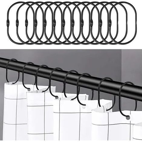 12 pièces Anneaux de Rideau de Douche Kuangfushang, Crochets de Rideau de Douche antirouille pour Salle de Bain, Noir (1/5)
