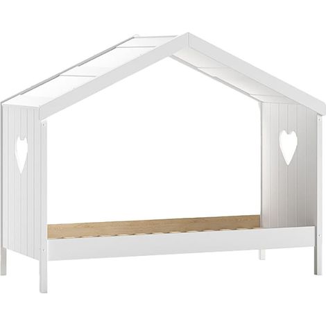 MILADY - Lit Cabane Ouvert 90x200cm Blanc Motifs Coeurs Ajourés (1/4)