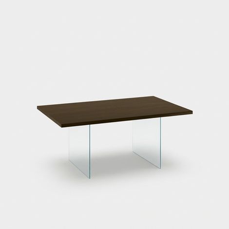 Table de salle à manger fixe en verre et chêne 8 places Forest - Marron foncé (1/4)