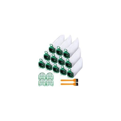12 bolsas para aspiradora Vorwerk Kobold VB100 VB 100 FP100 FP 100, kit de bolsas de repuesto para el polvo, compatible con 4 filtros de motor + 2 cepillos de limpieza - Crezuo