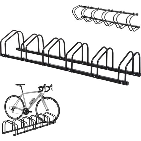 Râtelier 6 vélos range-vélos support de rangement pneu 65 mm sol ou mural pour VTT enfants BMX 179 x 33 x 27 cm acier noir