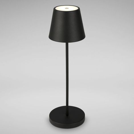 Lampe de table LED rechargeable dimmable 38x12cm extérieur terrasse jardin 1-flamme IP54 2,6W 240lm touchdimmer câble USB 2700K blanc chaud noir (1/5)