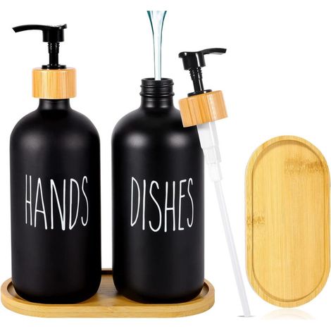 Ensemble de distributeur de savon noir mat, distributeur de savon en verre de 500 ml, distributeur de savon noir, distributeur de savon à vaisselle, bouteille à pompe pour douche de cuisine. ave