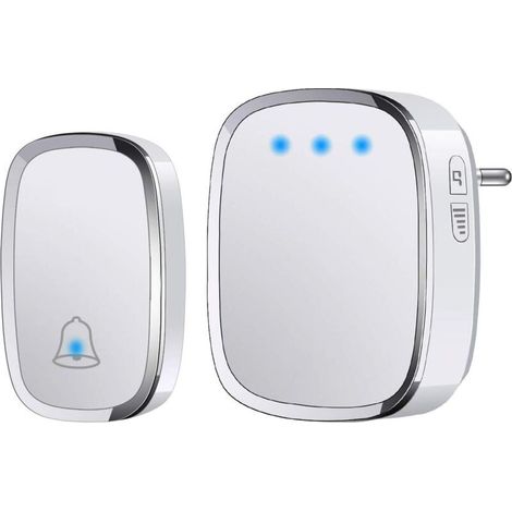 Sonnette Sans Fil Extérieur Étanche IP44, Sonnette de Porte 300 Mètres, Kit de Carillon avec LED Flash, 1 Émetteur et 1 Récepteur, 4 Niveaux de Volume, 36 Mélodies (1/5)