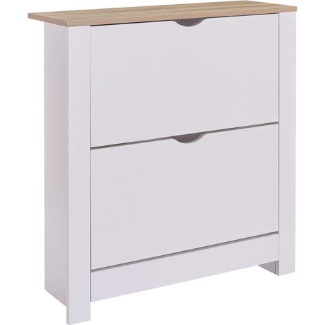 Miroytengo – Meuble à chaussures Tivoli – 2 tiroirs et 1 tiroir rabattable – Mélaminé blanc – Dimensions 81x74x24 cm – Pour petits espaces (1/5)