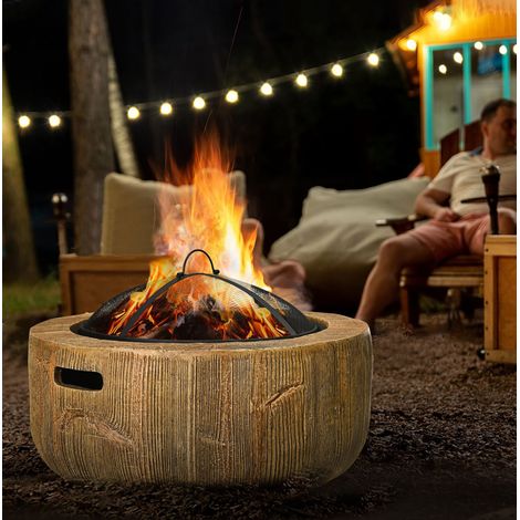 Braciere da giardino effetto ceppo con coperchio e attizzatoio, Ø 61,5 x 39 cm, marrone OKMYHOME (1/5)