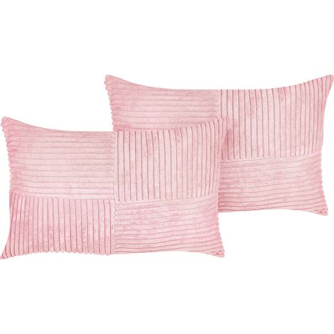 Conjunto de 2 cojines de pana rosa 50 x 30 cm patrón a rayas moderno Millet