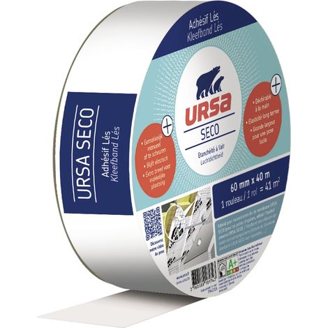 Ursa – Adhésif lés raccords membrane 60mm – Longueur 40m – Élastique pour étanchéité durable – Déchirable à la main - SECO 40 ML X