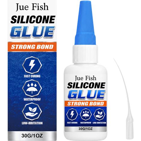 JUE FISH Colle silicone transparente pour usage domestique - Réparation et collage étanche des fissures de sol, colmatage et prévention des fuites - 30 g x 1 pipette x 1 (1/5)