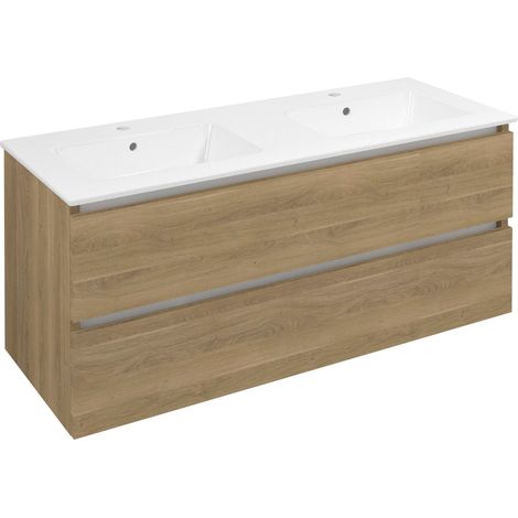 Meuble sous-vasque double EZARA 120x55x46cm, chêne cuneo (1/4)