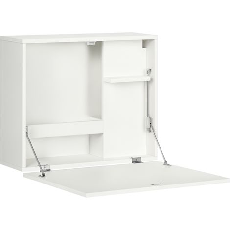 Scrivania a Muro Pieghevole e Salvaspazio con Ripiani, per Casa e Ufficio, in Truciolato e MDF, 60x21.5x50 cm, Bianco