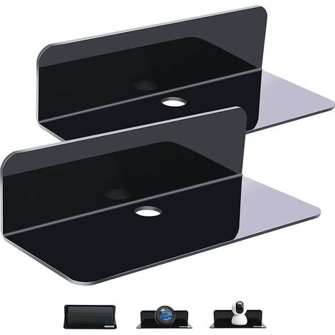 VURAHOME - Etagere Murale Noire Lot de 2, Espace Mural Extensible sans dommage - 22,9cm etagères murales en Acrylique pour Haut-Parleur Intelligent, Figurines d'action, Kamera, avec 4 Clips Câble (1/5)