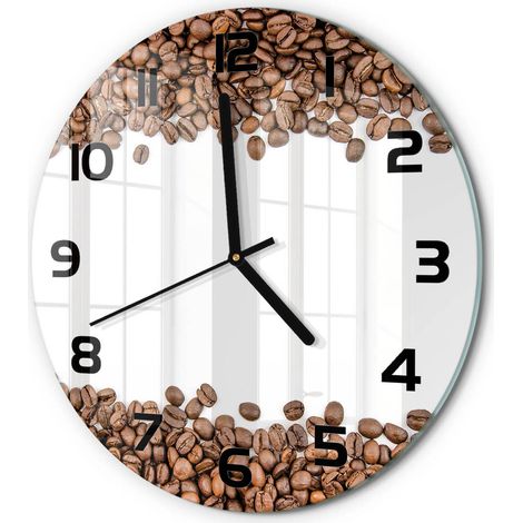 Horloge Murale Ronde Originale Verre Trempé Décoration Maison Moderne Grains de café fi 30 cm (1/5)