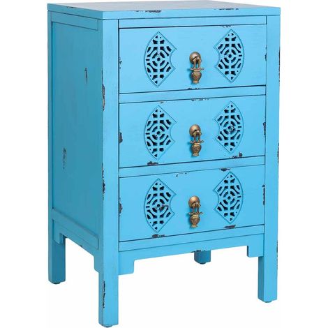 Mesita de madera con 3 cajones azul 45x36x70 (1/5)