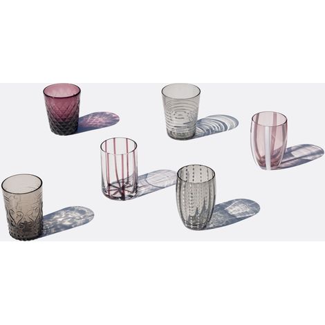 Set 6 Tumbler Bicolore Collezione Melting Pot in Vetro Decorato - Ametista e Grigio - Zafferano