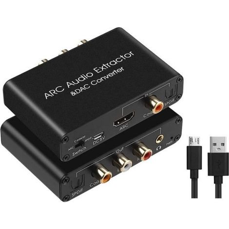 1 Extracteur Audio DAC Compatible ARC Optique SPDIF Coaxial Vers Analogique 3,5 Mm Pour Système Hi-Fi (1/4)