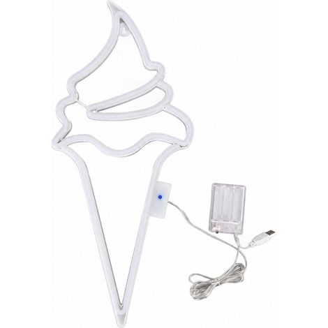 Enseigne lumineuse LED néon « Crème glacée », blanche et rose, étanche, alimentée par batterie USB, télécommande, décoration suspendue pour fête (1/5)