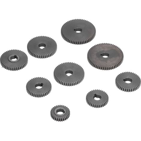 Jeu de 9 engrenages métalliques pour tour miniature : 2 x T60, 2 x T50, 1 x T45, 2 x T40, 1 x T35, 1 x T30 (1/5)