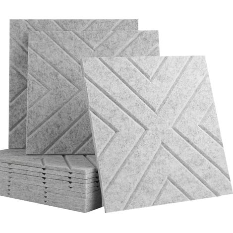 Lot de 12 panneaux acoustiques auto-adhésifs, rembourrage insonorisant en polyester, panneaux muraux insonorisants haute densité, 30 x 30 x 1 cm, gris (1/5)