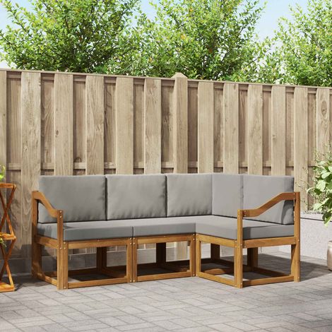 Outdoor-Sofagarnitur mit Kissen 4 pcs Natürlich und Hellgrau (1/5)