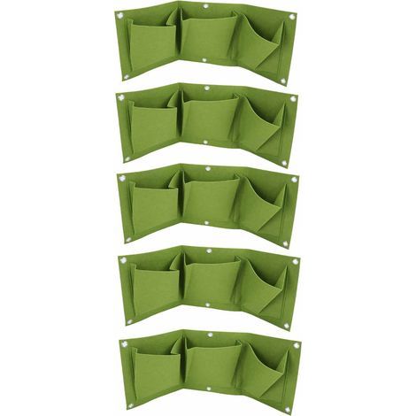 Pflanzsäcke, 5 Stück, biologisch abbaubar, zur Wandmontage, 3 Taschen, Pflanzgefäß, Gartenzubehör, grün (1/5)