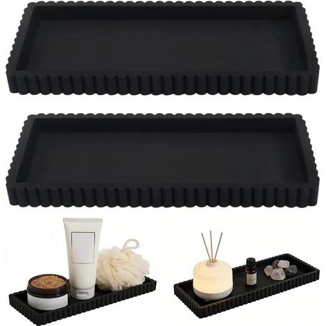 2 Pièces Plateaux Salle de Bain Plateau Decoratif Plateau Rectangulaire Noir Plateau Antidérapant pour Vanité, Baignoire, évier de C (1/5)