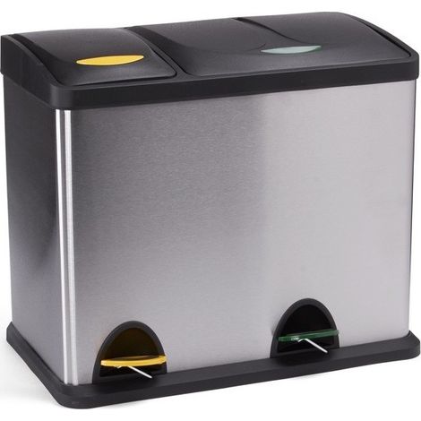 MSV – Poubelle à pédale tri sélectif inox 18L et 8L – 2 compartiments – Poignée de transport – Couvercle anti-odeurs