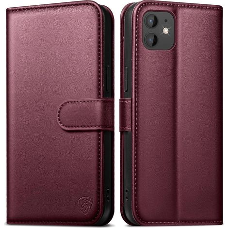 Handyhülle iPhone 12 Pro Lederhülle mit Panzer Schutzglas Weinrot (1/5)