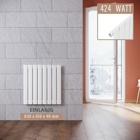 Design Heizkörper 630x616mm Einlagig Badezimmer/Wohnraum Seitenanschluss Weiß Flachheizkörper Badheizkörper Radiator (1/5)