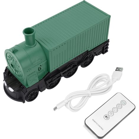 Diffuseur d'huiles essentielles avec télécommande, en forme de train, avec 7 couleurs d'éclairage. Diffuseur de parfum et humidificateur d'air pour la maison, le bureau et les chambres (vert). (1/5)