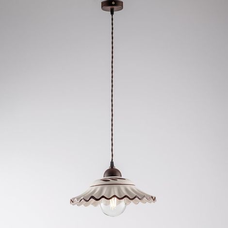 Sospensione 1 Luce Ferro Nero E Ruggine E Ceramica D.30 Cm Bianco Serie Palma (1/3)