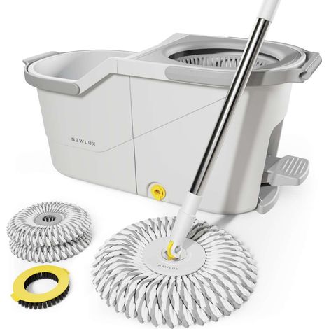 Newlux Fregona autoescurrible Blanco Turbo Dual V160 con Pedal, Doble depósito y 3 mopas Microfibra
