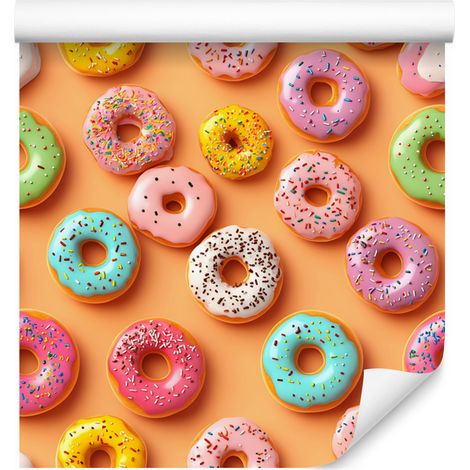 Papier peint coloré à motifs de donuts, pêche et corail, pour salon et chambre, 50 x 1000 (1/4)