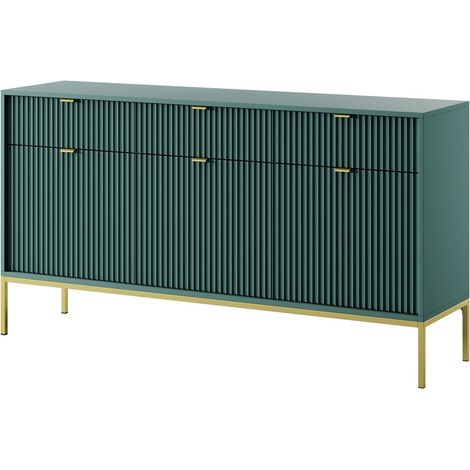 Cassettiera: 3 cassetti, 3 ante, labrador, oro, 154 x 83 x 39 cm, maniglie dorate (1/5)