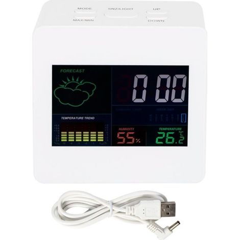 Thermometre Hygrometre - Affichage Temperature Humidite - Horloge Calendrier Alarme 12 24H - Station Meteo Interieure - 1 Unite (1/5)