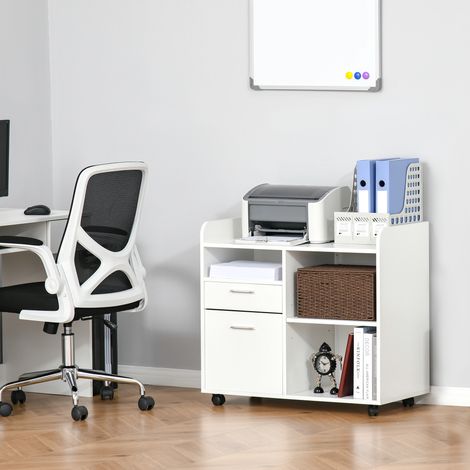 Support imprimante caisson bureau mobile 80l×40P×72H cm Bois Blanc