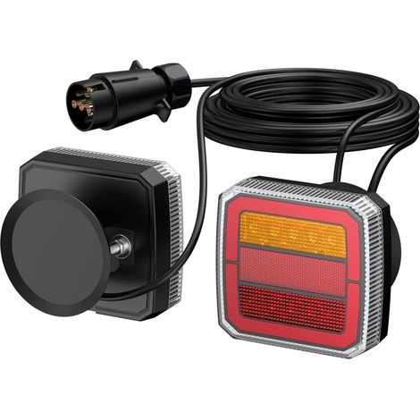2PCS Feux arrière 40 LED pour Remorque, Base Aimanté, Câble 9.75m  pour 12-30V, 3 zones d’éclairage, Feux stop, Clignotants, Éclairage plaque, Câble 9.75m, 7 Broches, Étanche IP65 (1/5)