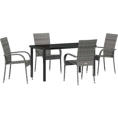Ensemble de salle à manger pour jardin 5 pcs，Salon de jardin Gris Poly rotin CFW49899 (1/5)