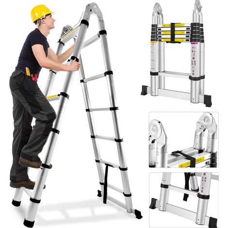 AUFUN pliable échelle télescopique en aluminium de 3,8m (1,9+1,9M) (1/5)