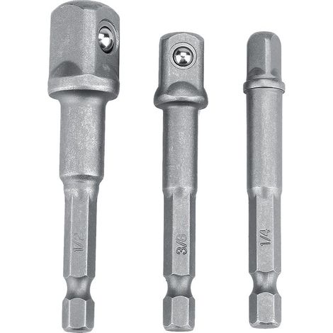 Lot 3 adaptateurs douille – tige hex 1/4″ vers 1/4″ / 3/8″ / 1/2″ – barre extension – type long (1/5)